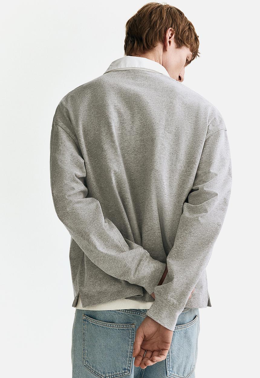 H&M - Loose fit cotton polo shirt - grey marl/colour block