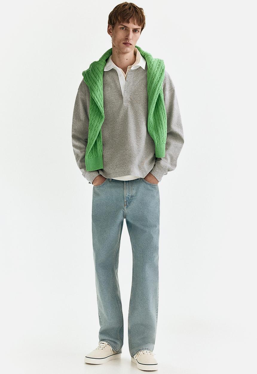 H&M - Loose fit cotton polo shirt - grey marl/colour block