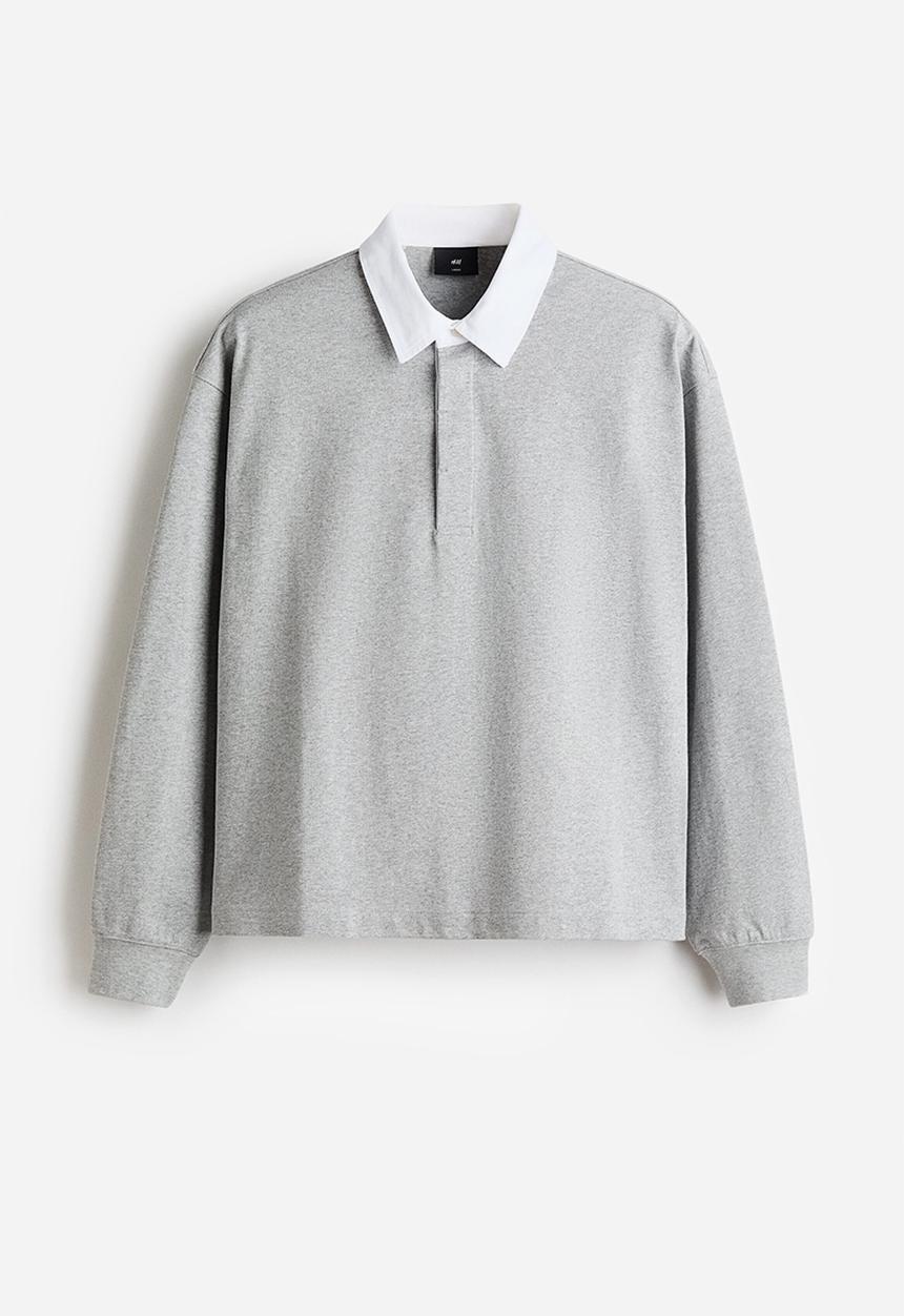 H&M - Loose fit cotton polo shirt - grey marl/colour block