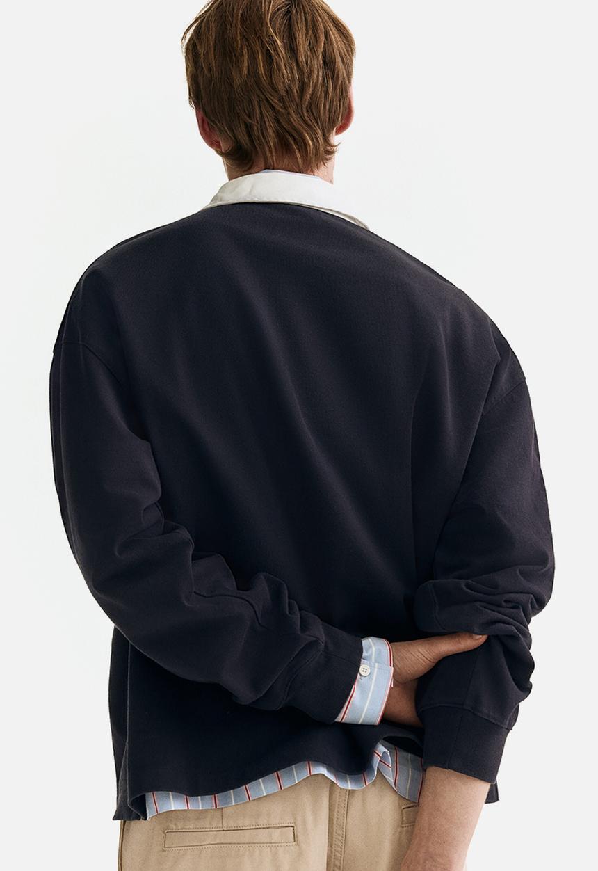 H&M - Loose fit cotton polo shirt - navy blue/colour block
