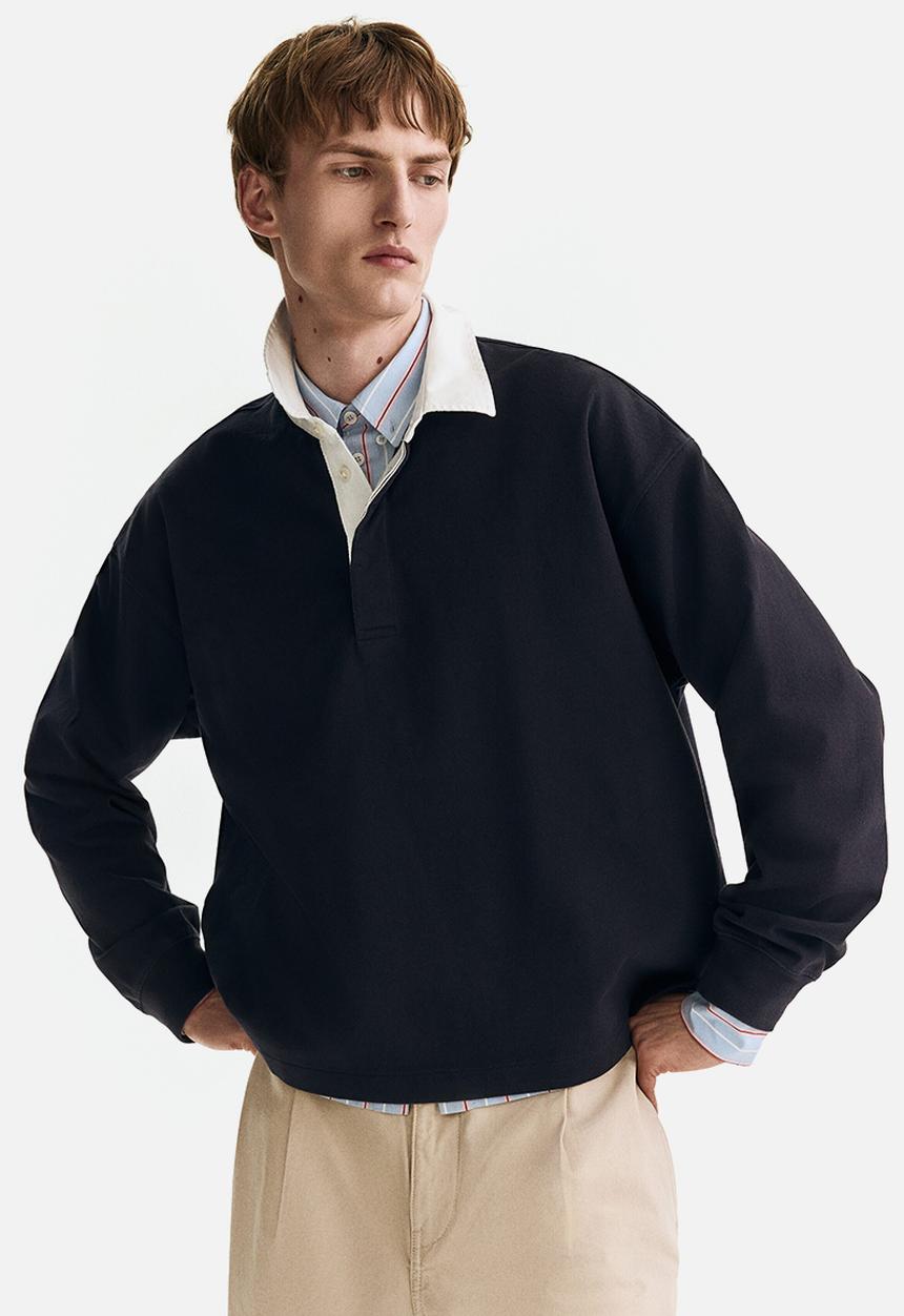 H&M - Loose fit cotton polo shirt - navy blue/colour block