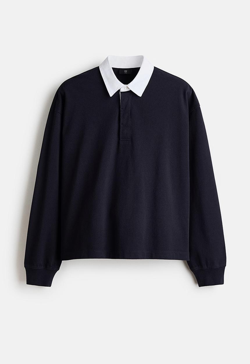 H&M - Loose fit cotton polo shirt - navy blue/colour block