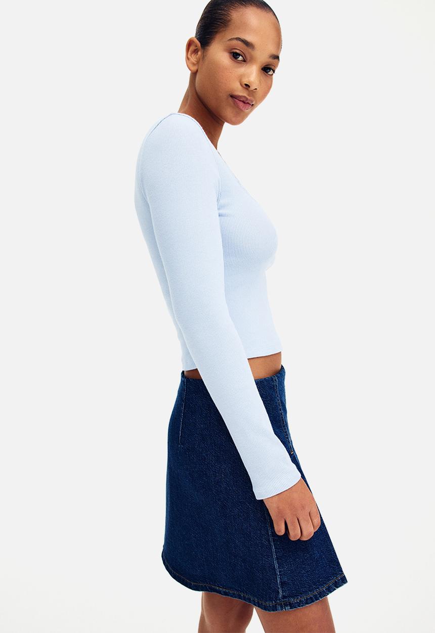 H&M - Lace-trimmed jersey top - light blue