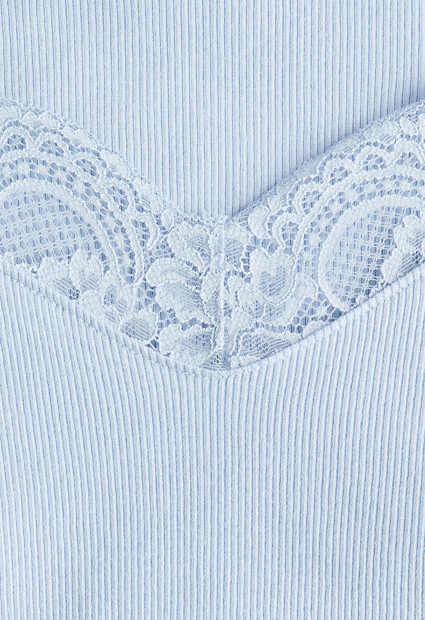 H&M - Lace-trimmed jersey top - light blue