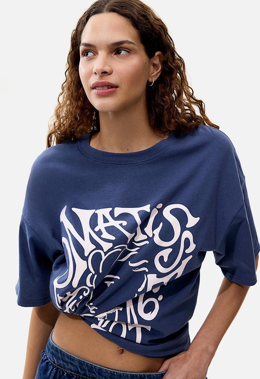 H&M - Oversized print-motif T-shirt - dark blue/apoh