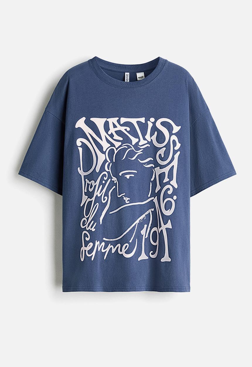 H&M - Oversized print-motif T-shirt - dark blue/apoh