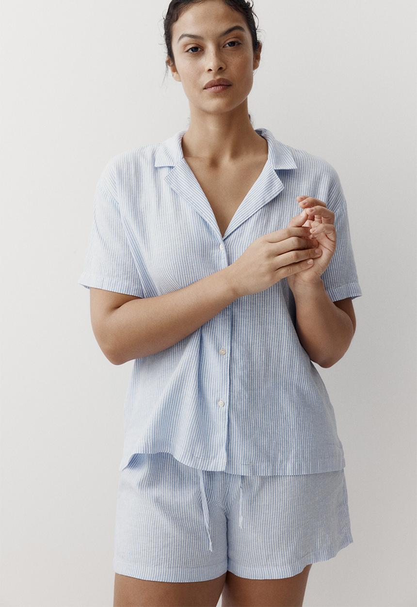H&M - Linen-blend pyjamas - blue/striped