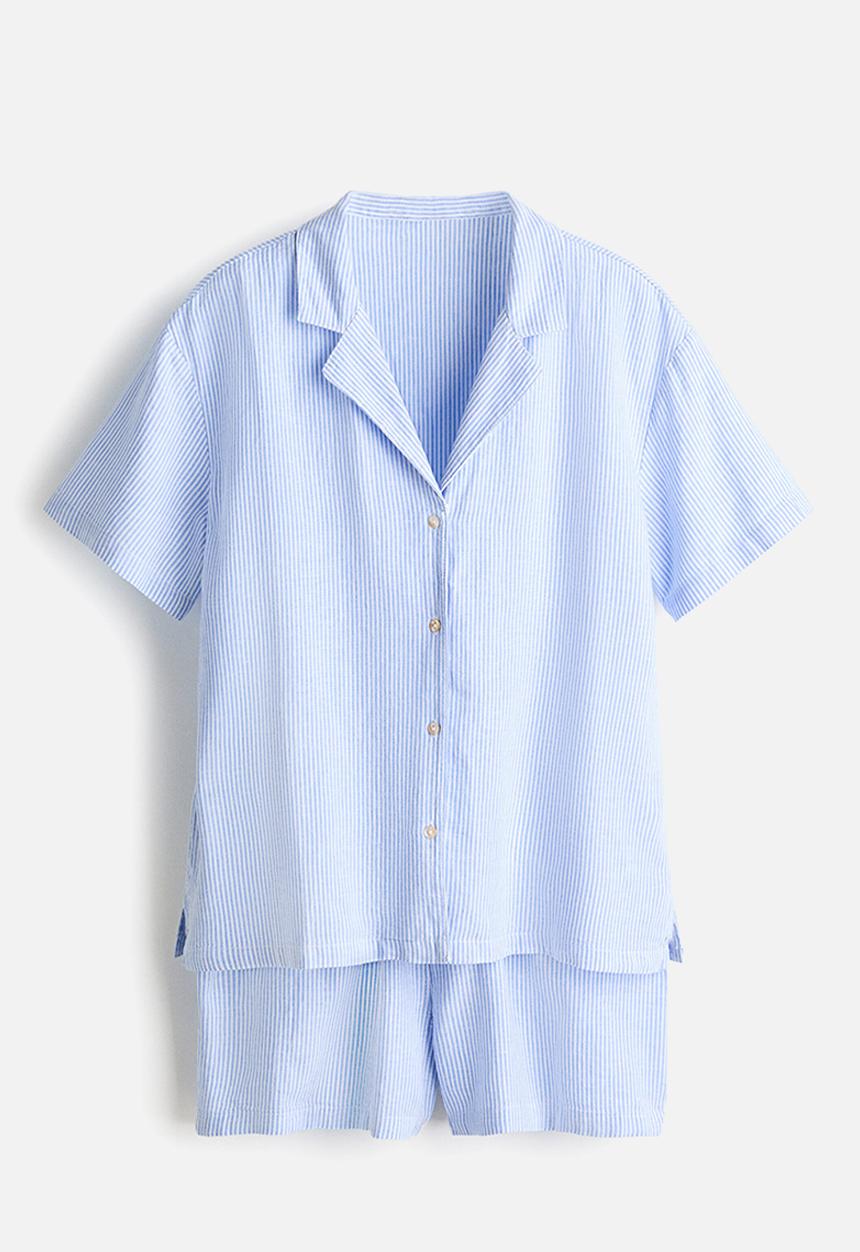H&M - Linen-blend pyjamas - blue/striped