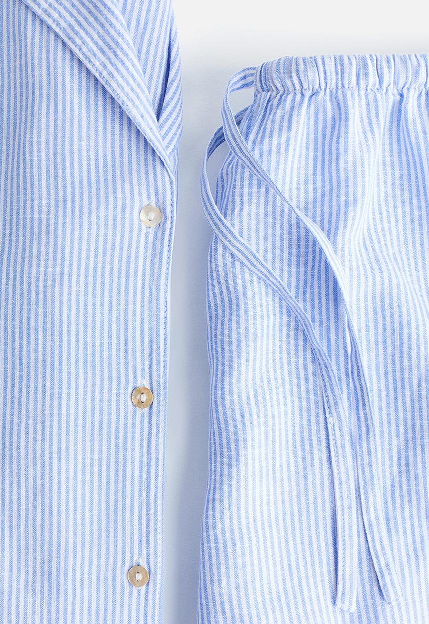 H&M - Linen-blend pyjamas - blue/striped