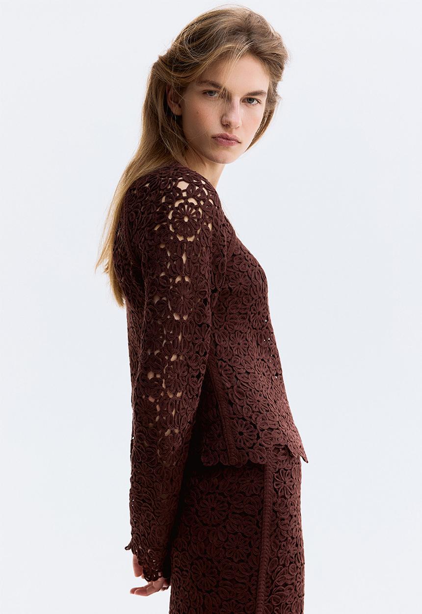 H&M - Crochet-look cardigan - dark brown