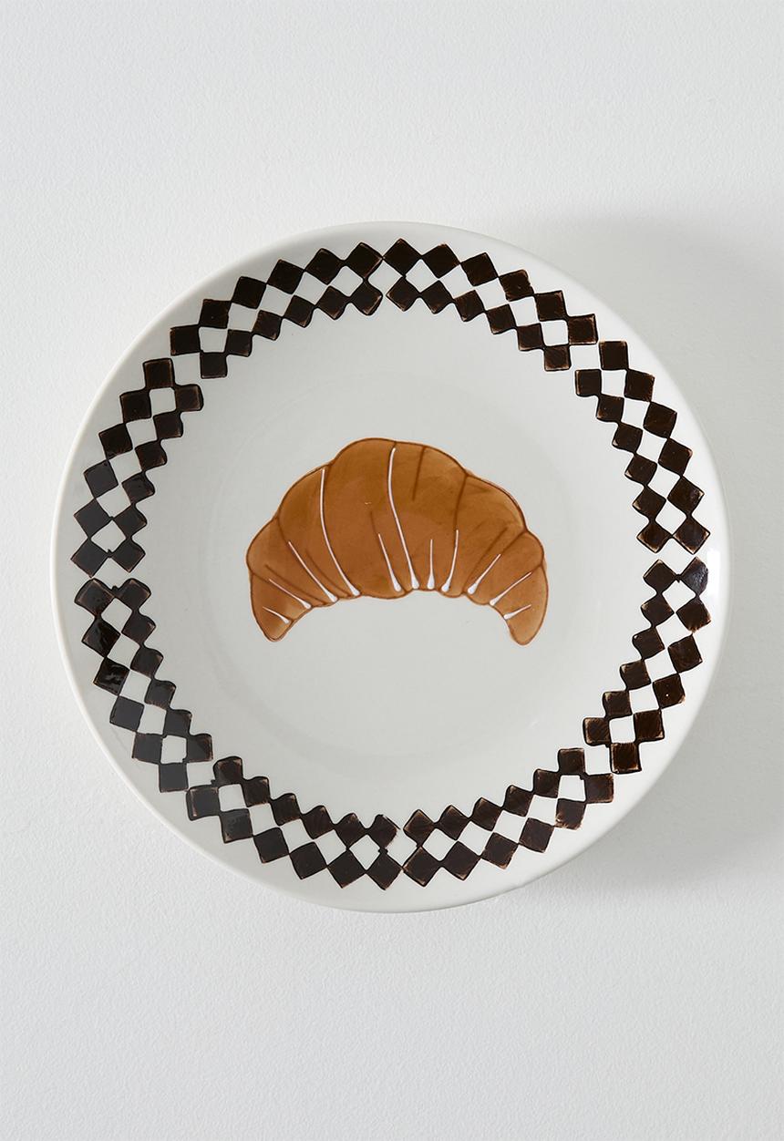 Sixth Floor - Plate Croissant Stoneware - White & Brown 