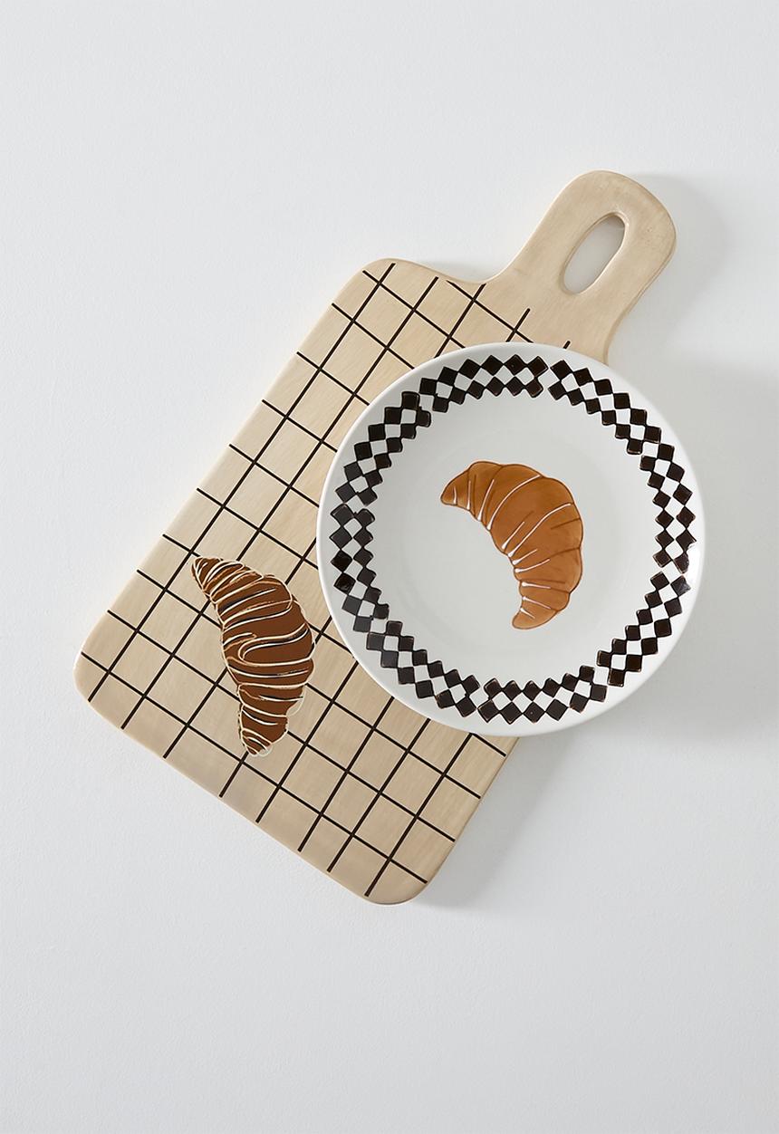 Sixth Floor - Plate Croissant Stoneware - White & Brown 