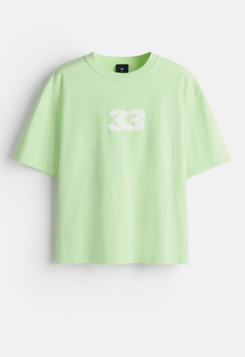 H&M - Printed loose fit t-shirt - light green/33