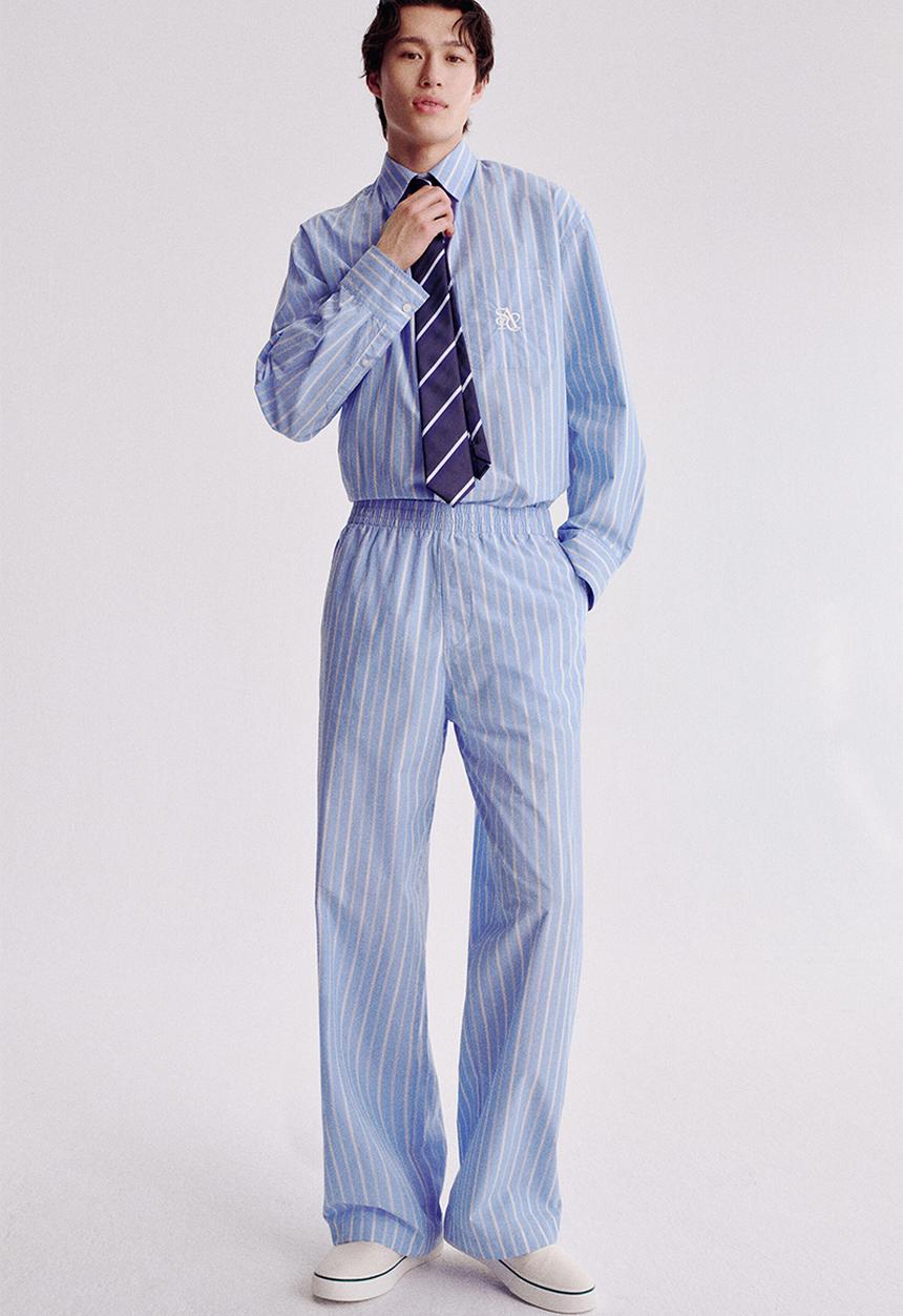 H&M - Relaxed fit trousers - light blue/striped