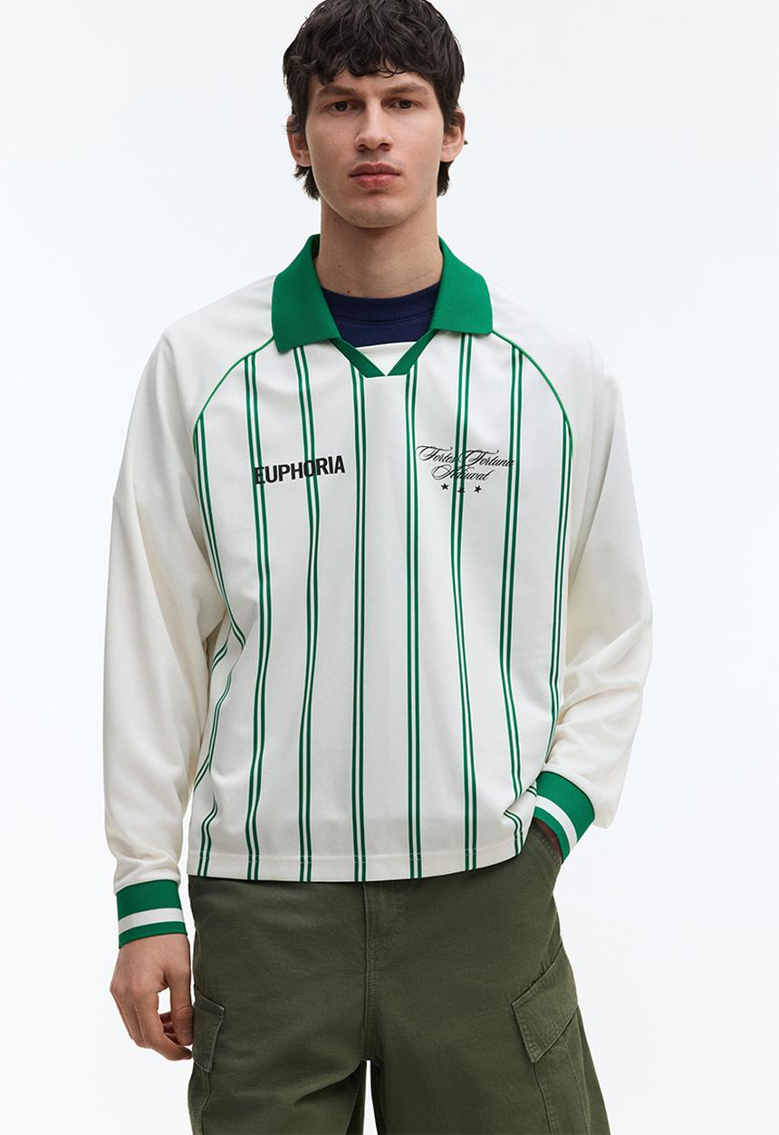 H&M - Loose fit printed polo shirt - white/striped