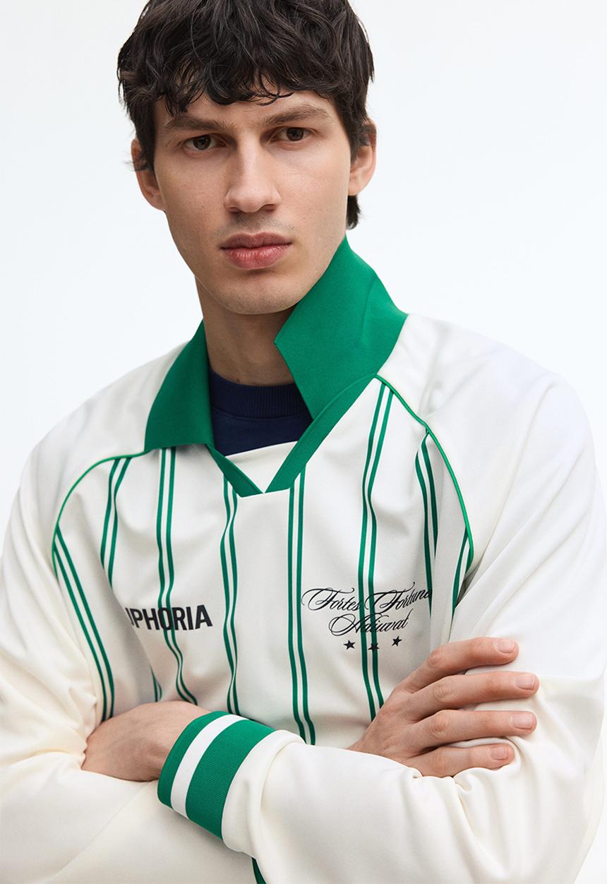 H&M - Loose fit printed polo shirt - white/striped