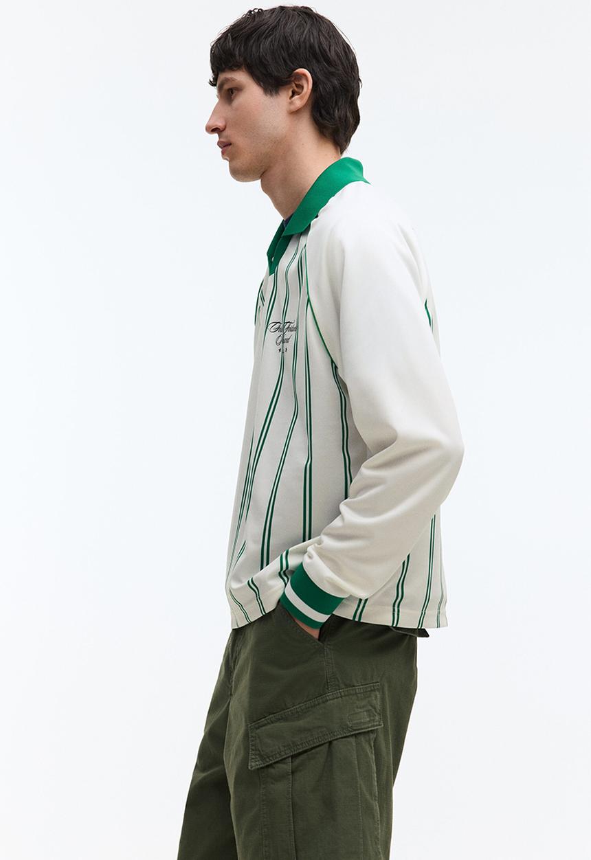 H&M - Loose fit printed polo shirt - white/striped
