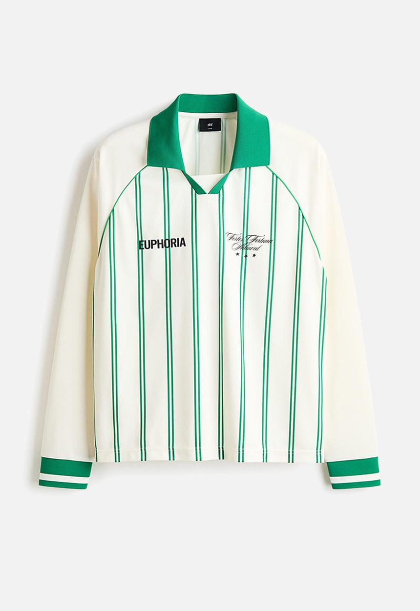 H&M - Loose fit printed polo shirt - white/striped