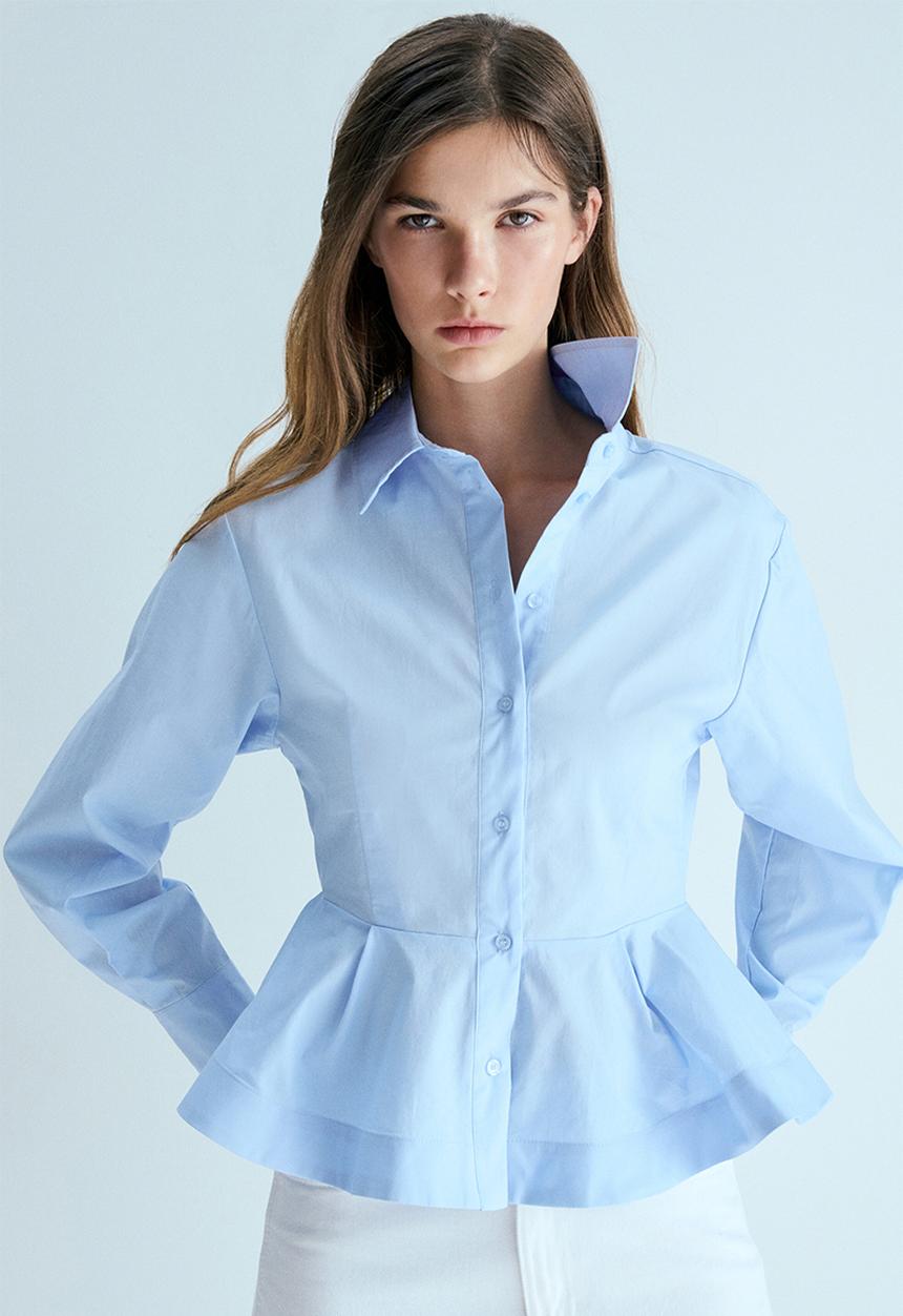 H&M - Poplin peplum shirt - light blue