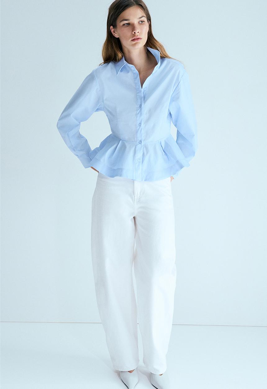 H&M - Poplin peplum shirt - light blue