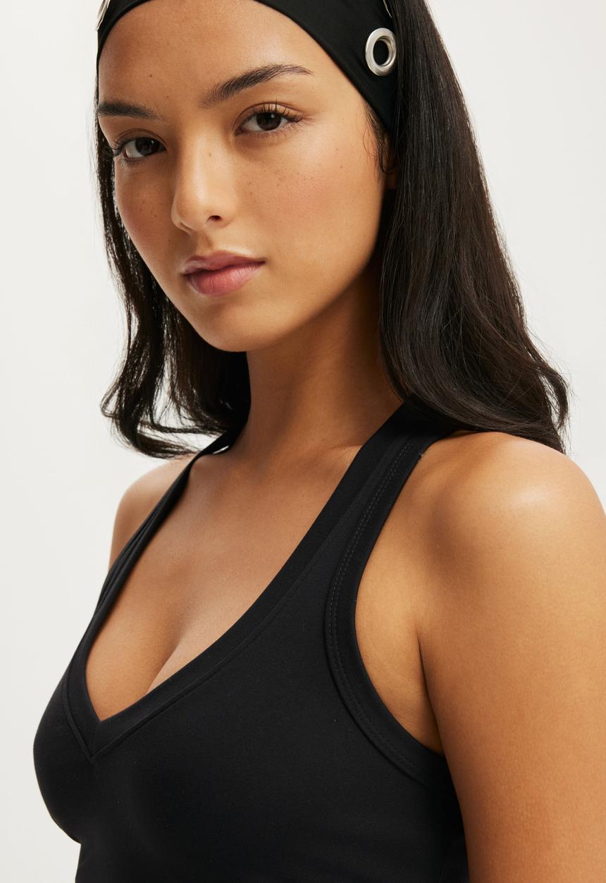 Cotton On - Ultra Soft Plunge Front Racer Tank - Black