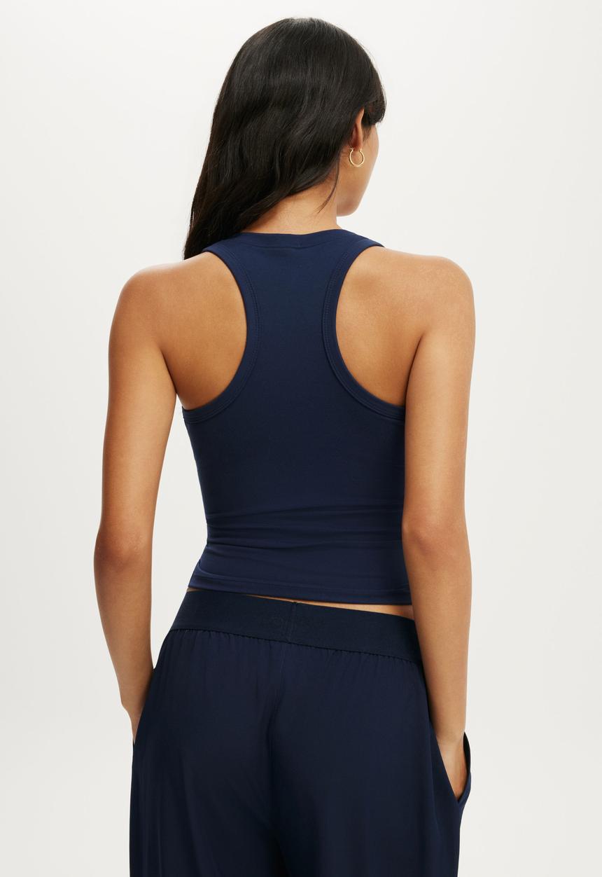 Cotton On - Ultra Soft Plunge Front Racer Tank - Prep Sport Navy