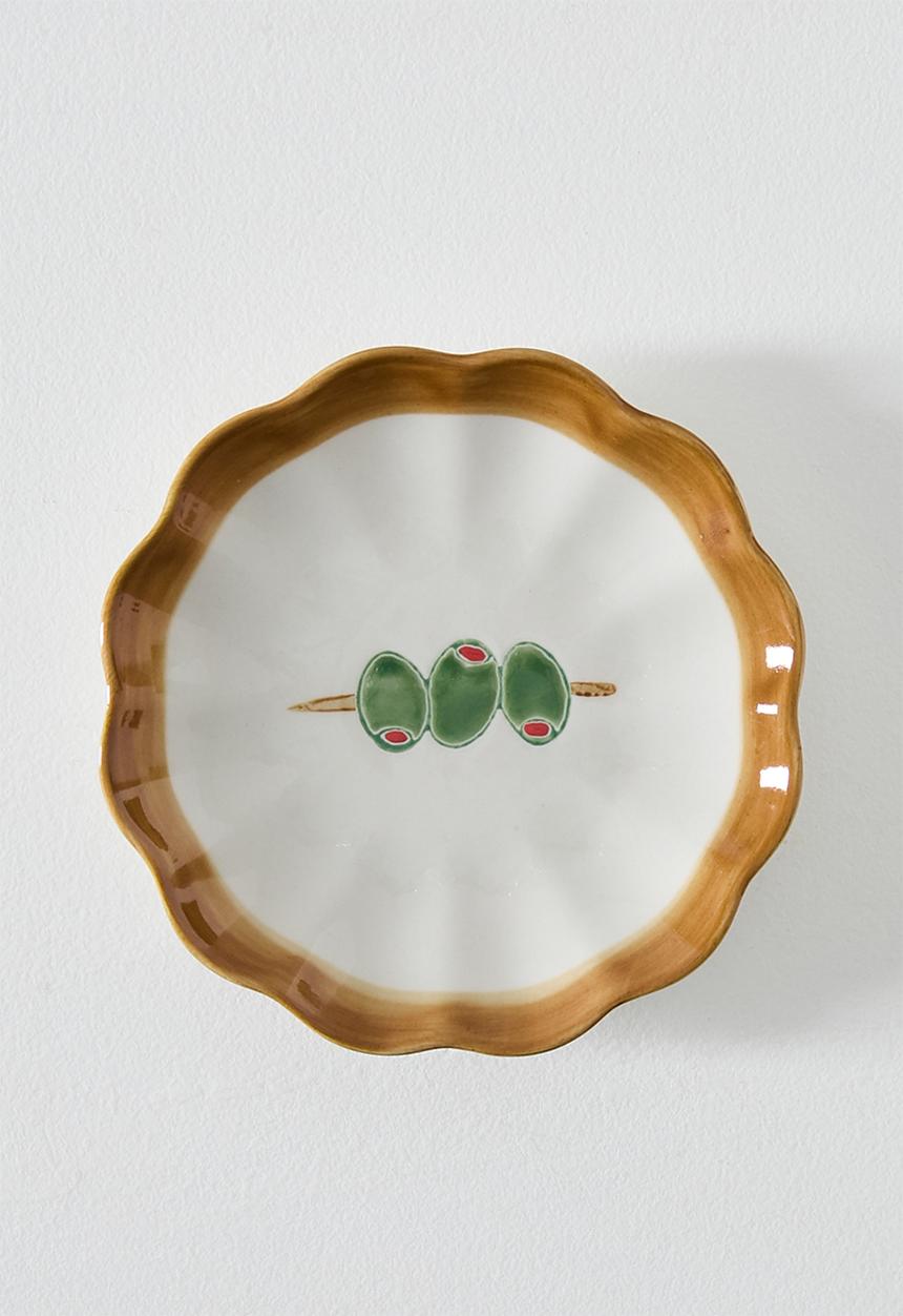 Sixth Floor - Olive Stoneware Tapas Plate Multi 12.4x12.4x2cm