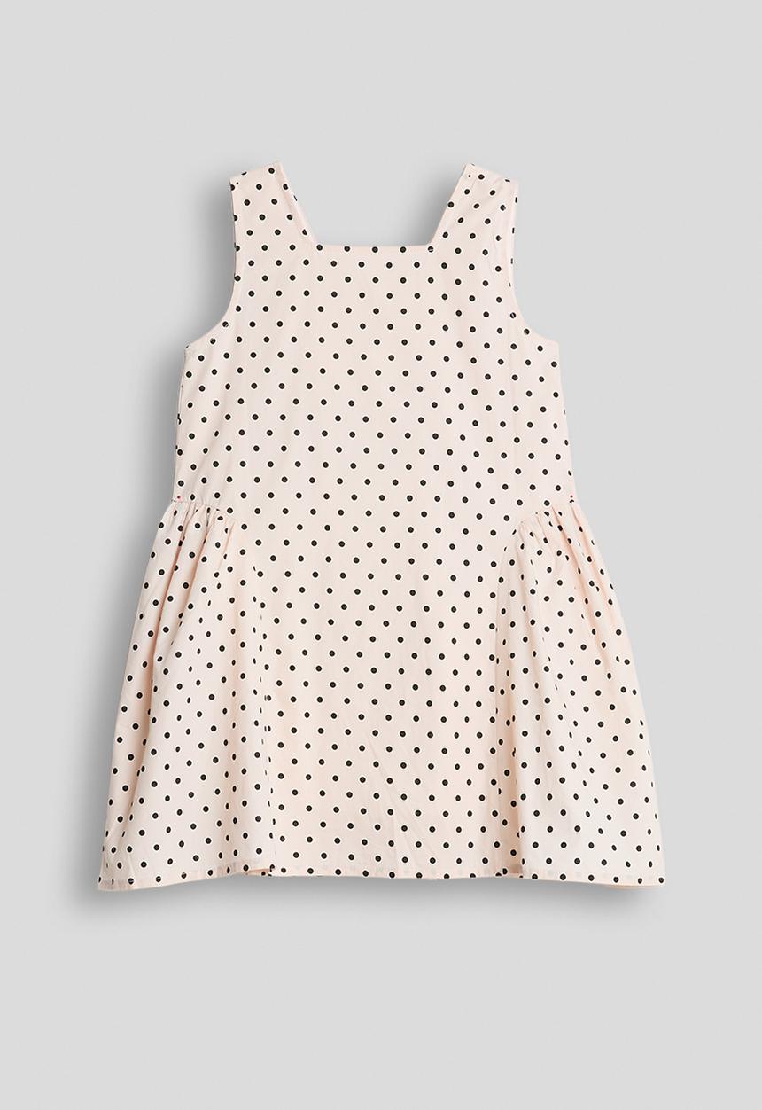 Pop Candy - Sleeveless side gather dress - pastel pink/polka dots