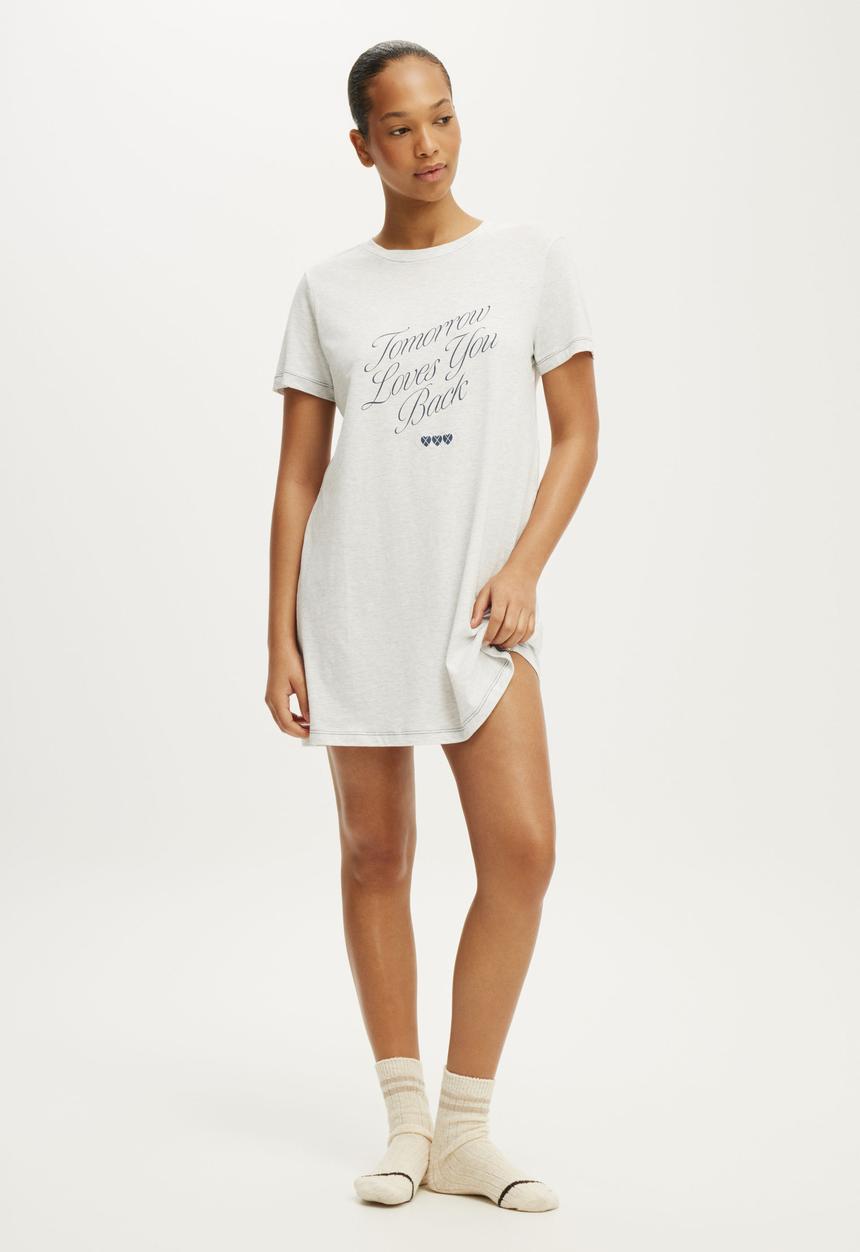 Cotton On - Relaxed Graphic T-Shirt Nightie - Tomorrow Light Grey Marle