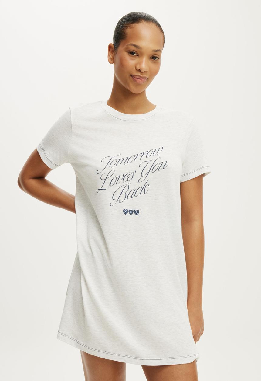 Cotton On - Relaxed Graphic T-Shirt Nightie - Tomorrow Light Grey Marle