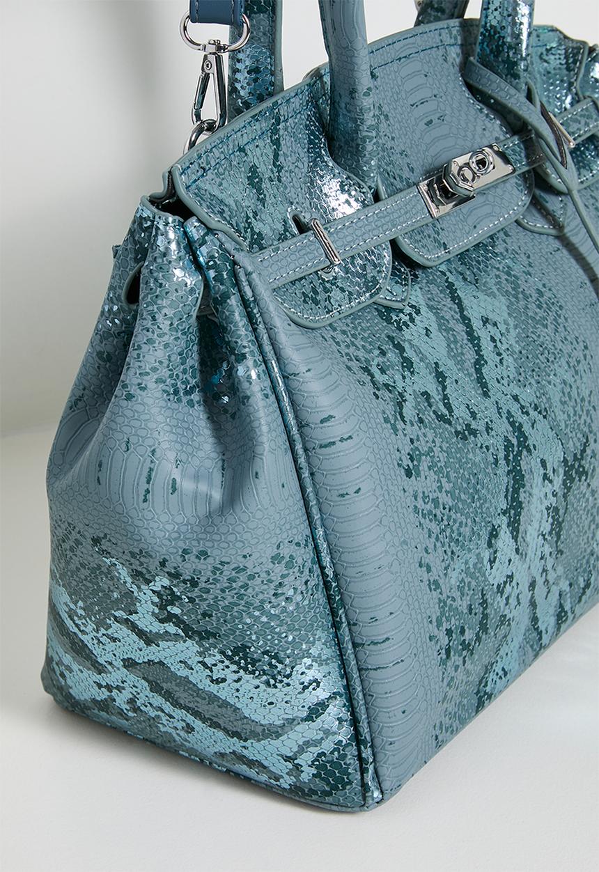 Tessa Design - Goldie Python Structured Tote - Blue