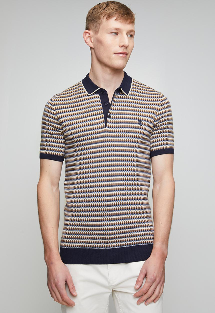 Pringle of Scotland - Damon Jacquard Multi Knitted Golfer - Navy