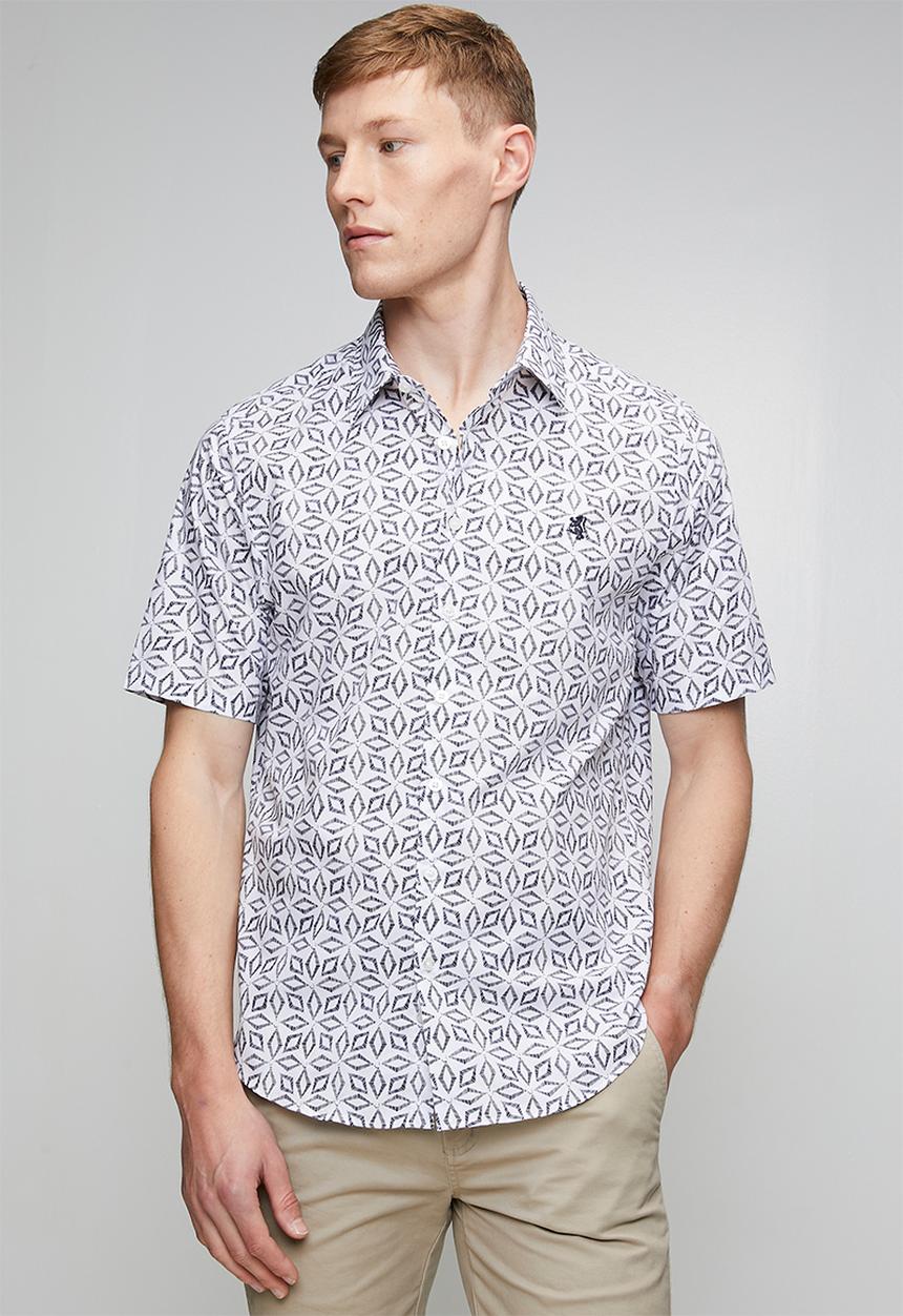 Pringle of Scotland - Pringle Joshua Printed Tailored Ss Shirt - Navy