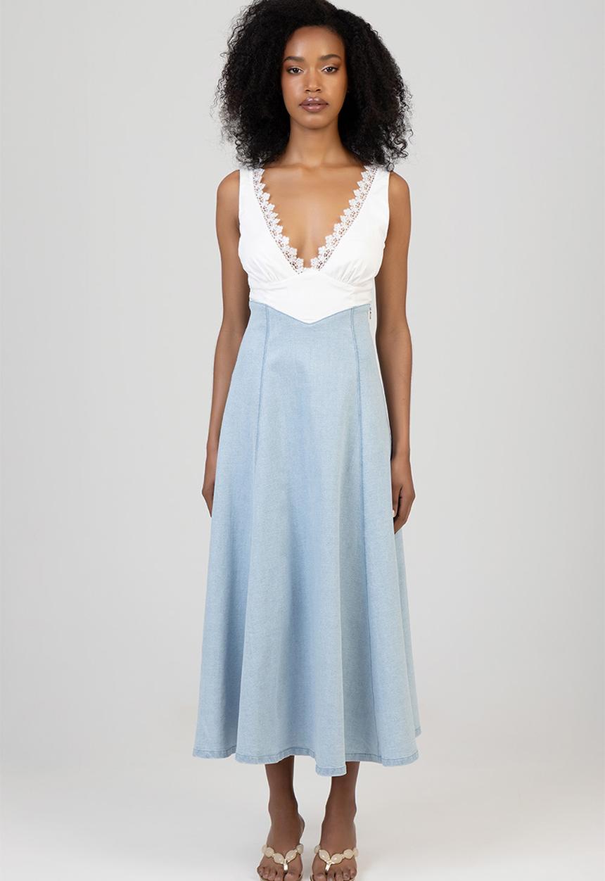 SISSY BOY - Gracie Midi Denim Dress - Light Vintage