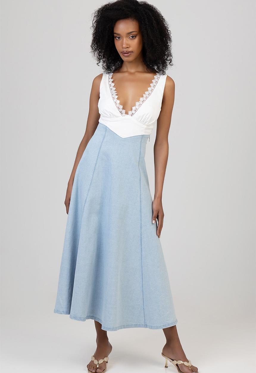 SISSY BOY - Gracie Midi Denim Dress - Light Vintage