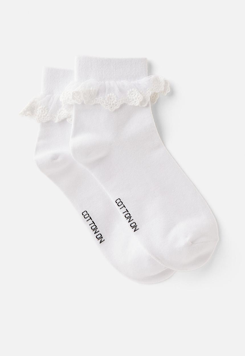 Rubi - The perfect pair pretty frill sock - white/lace