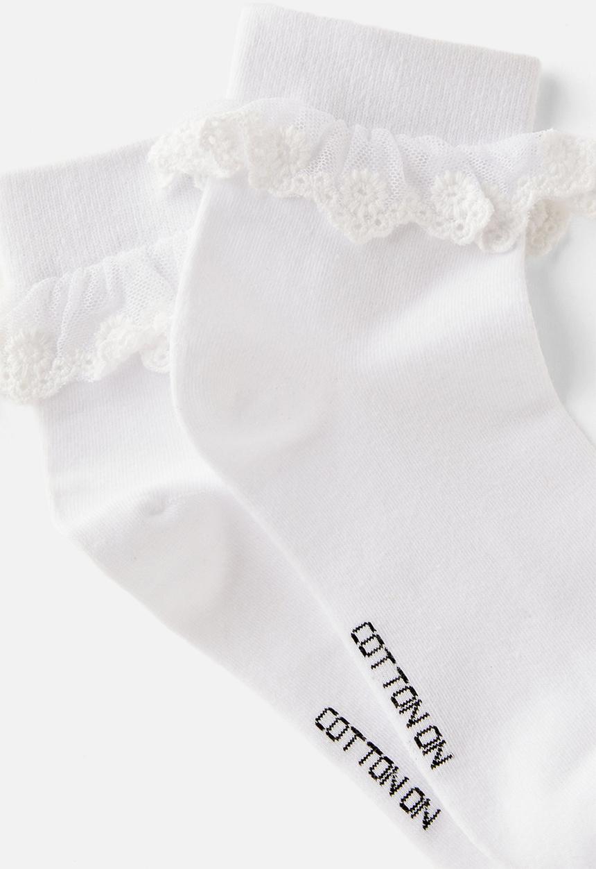 Rubi - The perfect pair pretty frill sock - white/lace