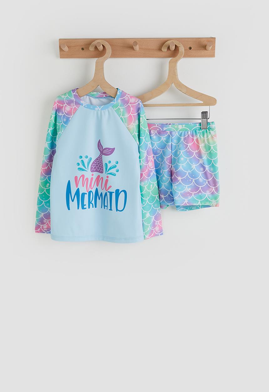 Pop Candy - Mermaid print rash guard and board shorts - laser blue/multi