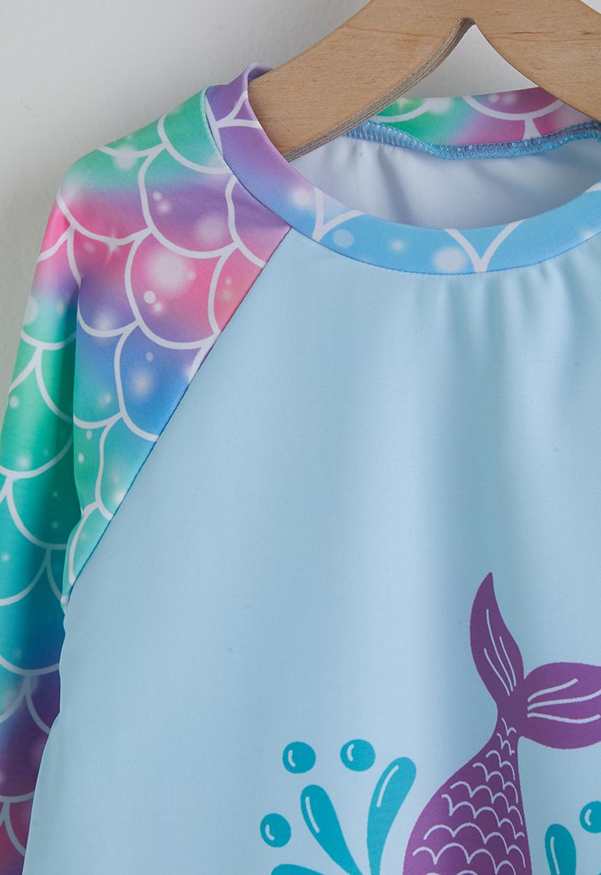 Pop Candy - Mermaid print rash guard and board shorts - laser blue/multi