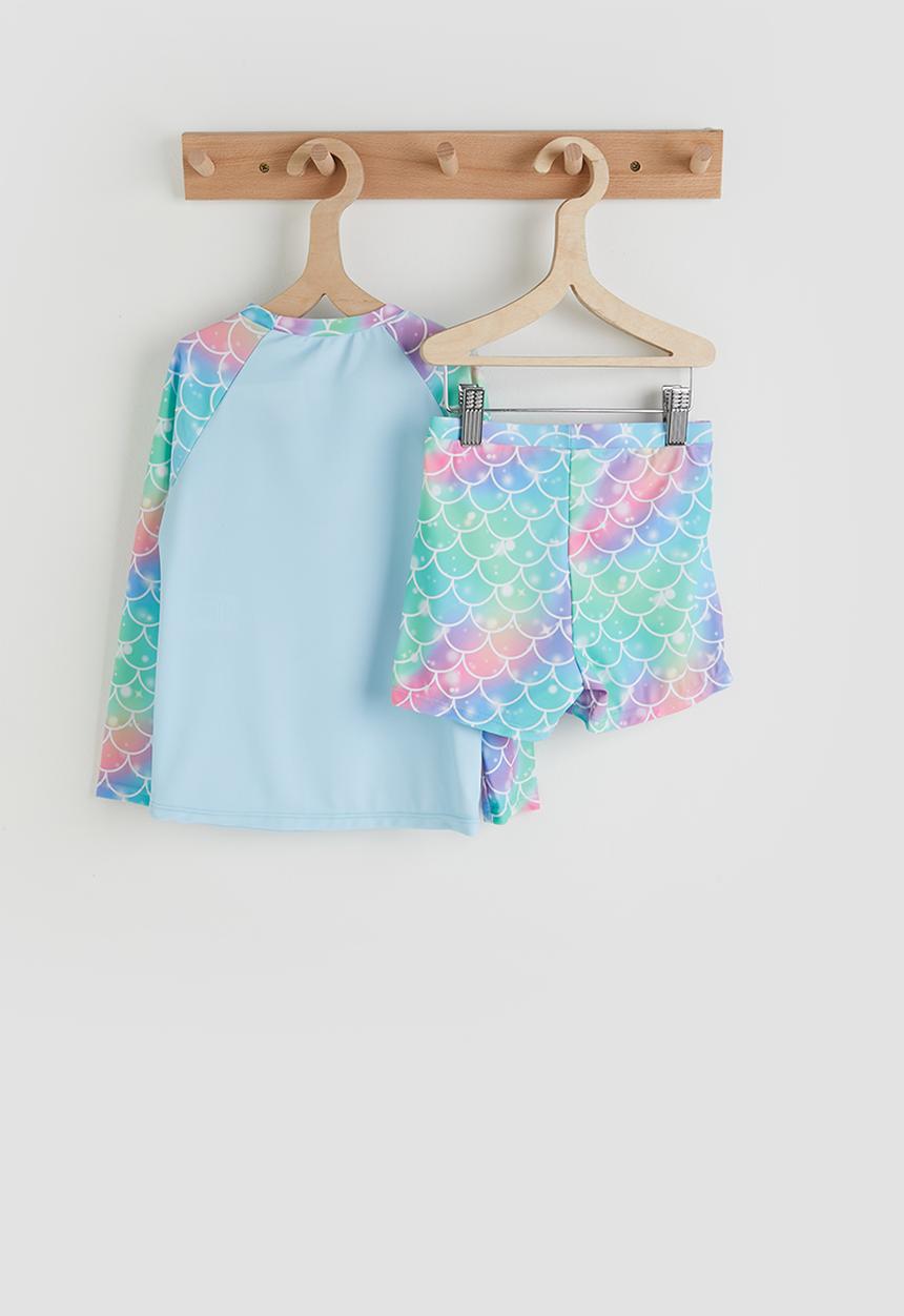 Pop Candy - Mermaid print rash guard and board shorts - laser blue/multi