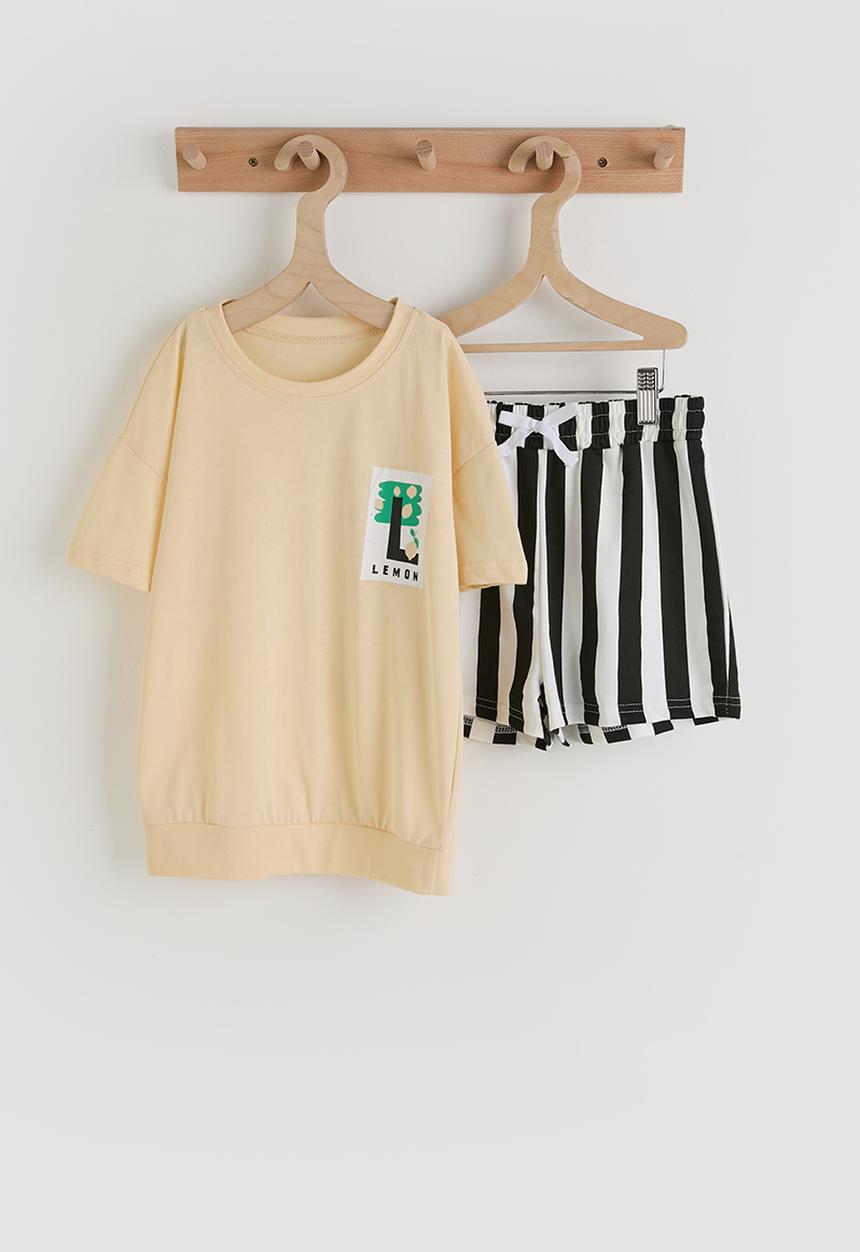Pop Candy - Tee & shorts - lt yellow & black stripes