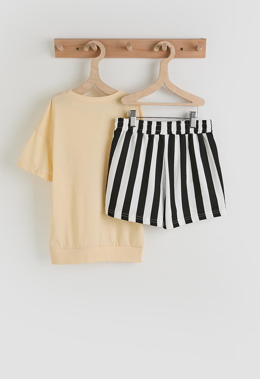 Pop Candy - Tee & shorts - lt yellow & black stripes