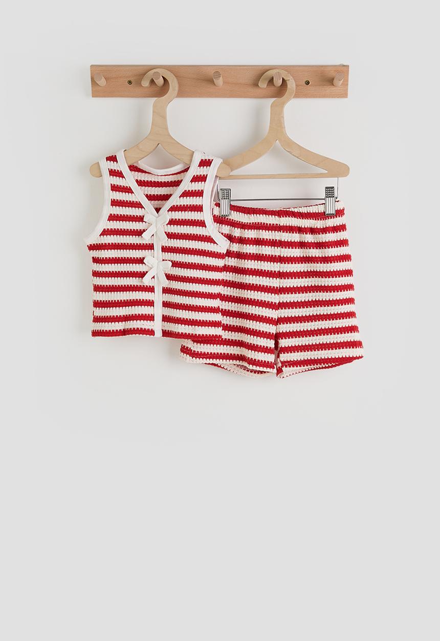 Pop Candy - Striped top & shorts - red & white 