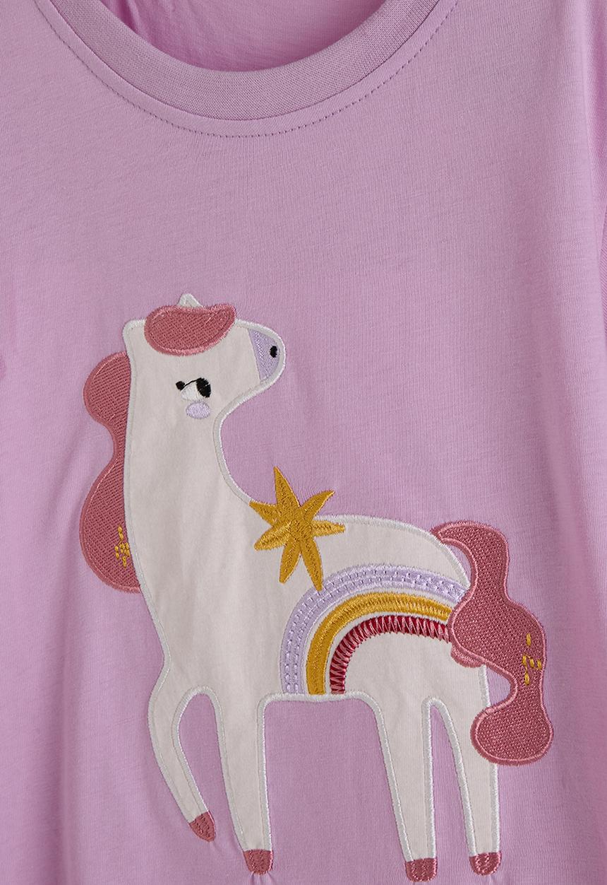 Pop Candy - Embroidered unicorn tee with striped shorts - light purple/red