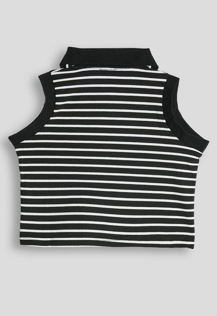 Pop Candy - Sleeveless knit henley tee - black stripe