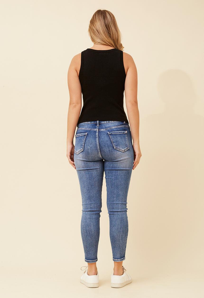 Stella Morgan - S/Less Crew Neck With Scoop Knitwear Top - Black