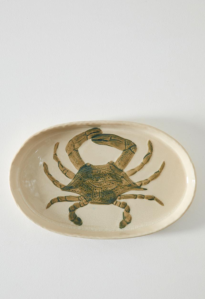Sixth Floor - Crab Stoneware Serving Plate - Green