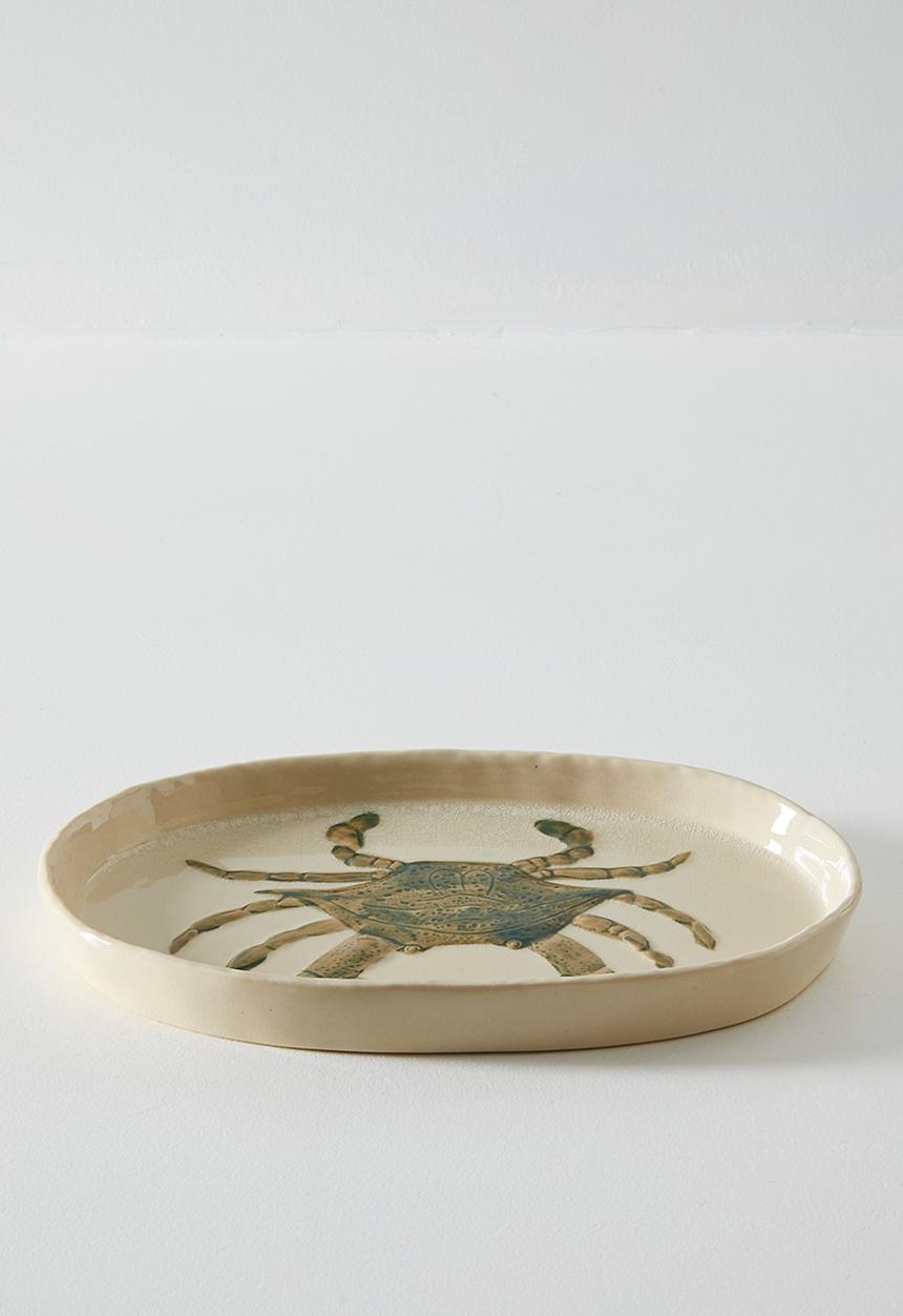 Sixth Floor - Crab Stoneware Serving Plate - Green
