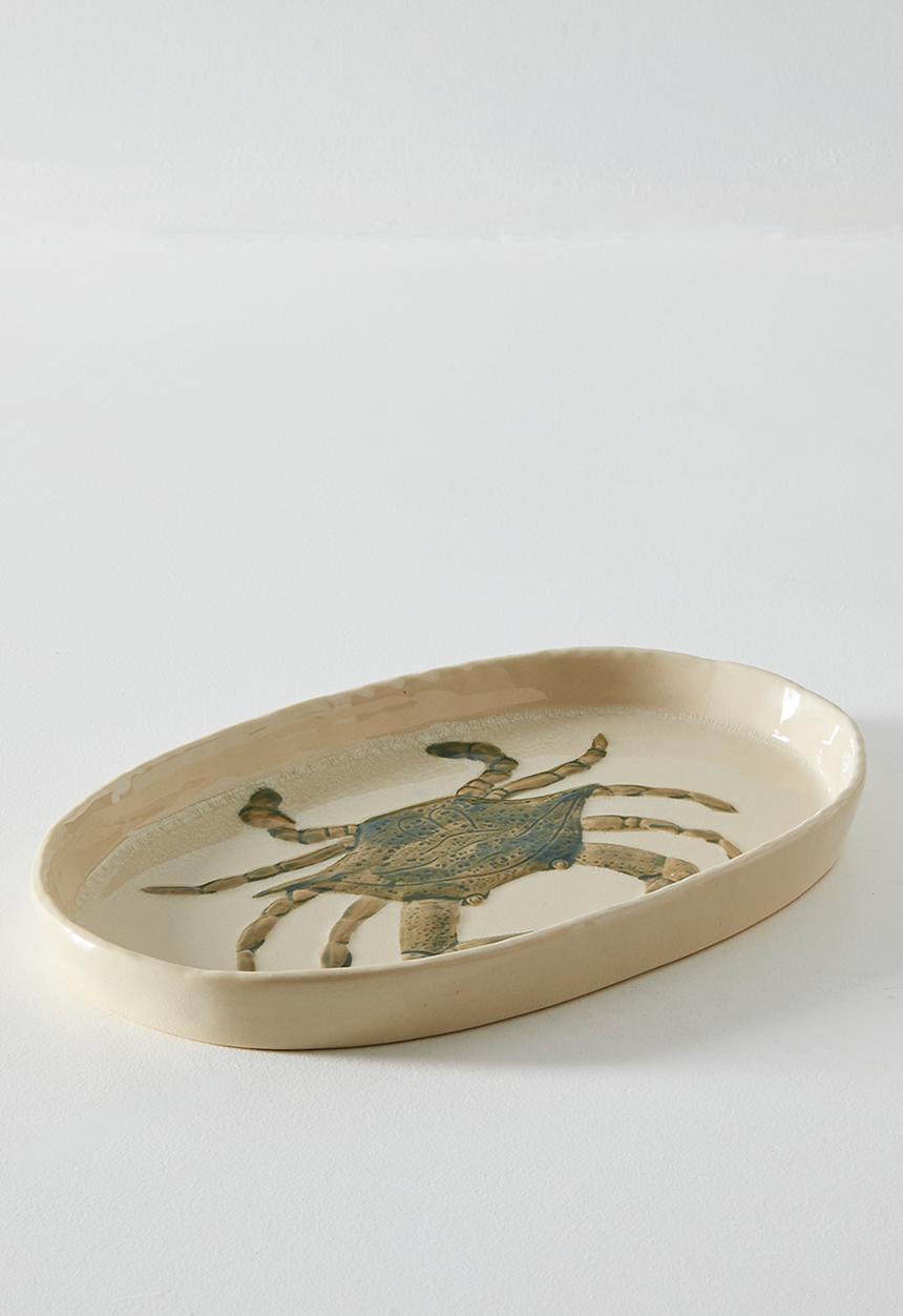 Sixth Floor - Crab Stoneware Serving Plate - Green