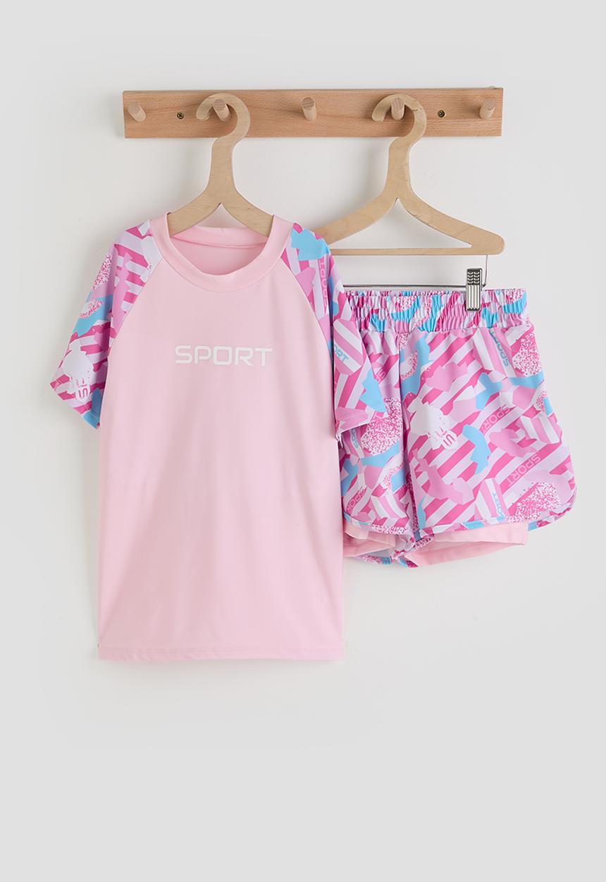 Pop Candy - Rash vest and board shorts -  pink/aop